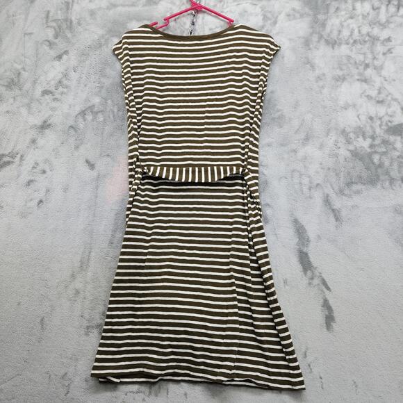 Talbots Dress Womens SP PETITE Green White Striped Button Shoulder Tie Waist - Picture 3 of 10